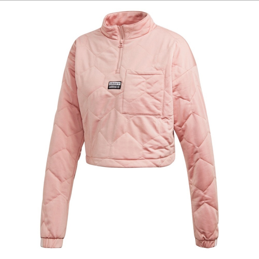 Adidas Womens Originals Half Zip Cropped Pullover Sweatshirt Rose Pink